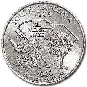 South Carolina State Quarter Coin Lapel Pin Uncirculated U.S. Quarter 2000 Tie Pin