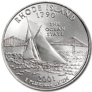 Rhode Island State Quarter Coin Lapel Pin Uncirculated U.S. Quarter 2001 Tie Pin