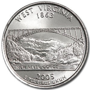 West Virginia State Quarter Coin Lapel Pin Uncirculated U.S. Quarter 2005 Tie Pin