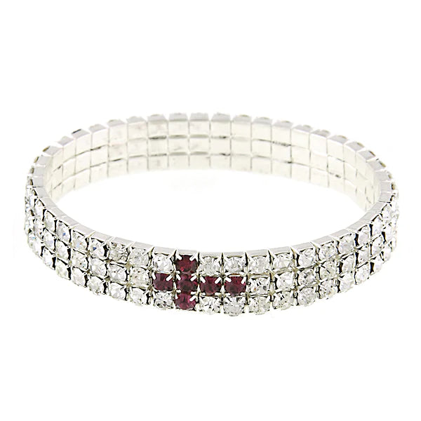 Cross Bracelet Rhinestone Cross Stretch Bracelet Burgundy Cross Rhinestones Three Row Rhinestones Stretch Cross Gift for Her