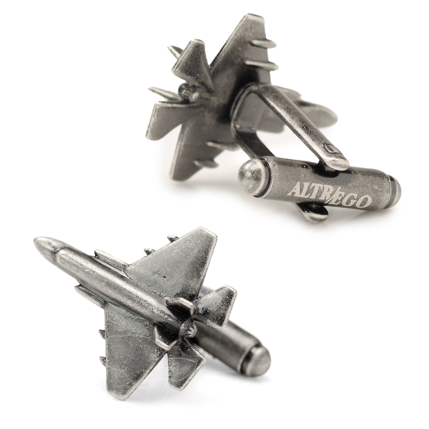 3D military jet cufflinks – silver-tone aviation-inspired men’s accessories