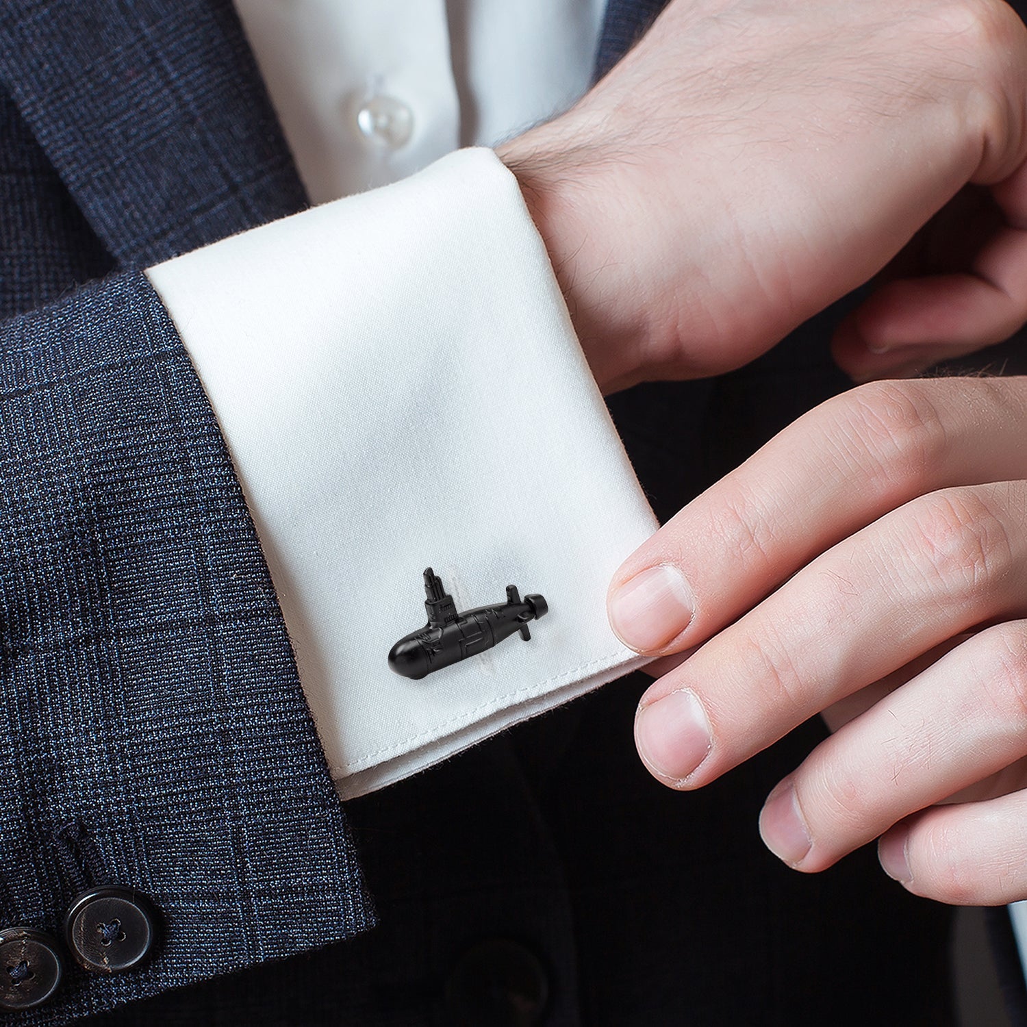 3D submarine cufflinks in matte black finish – military gift idea