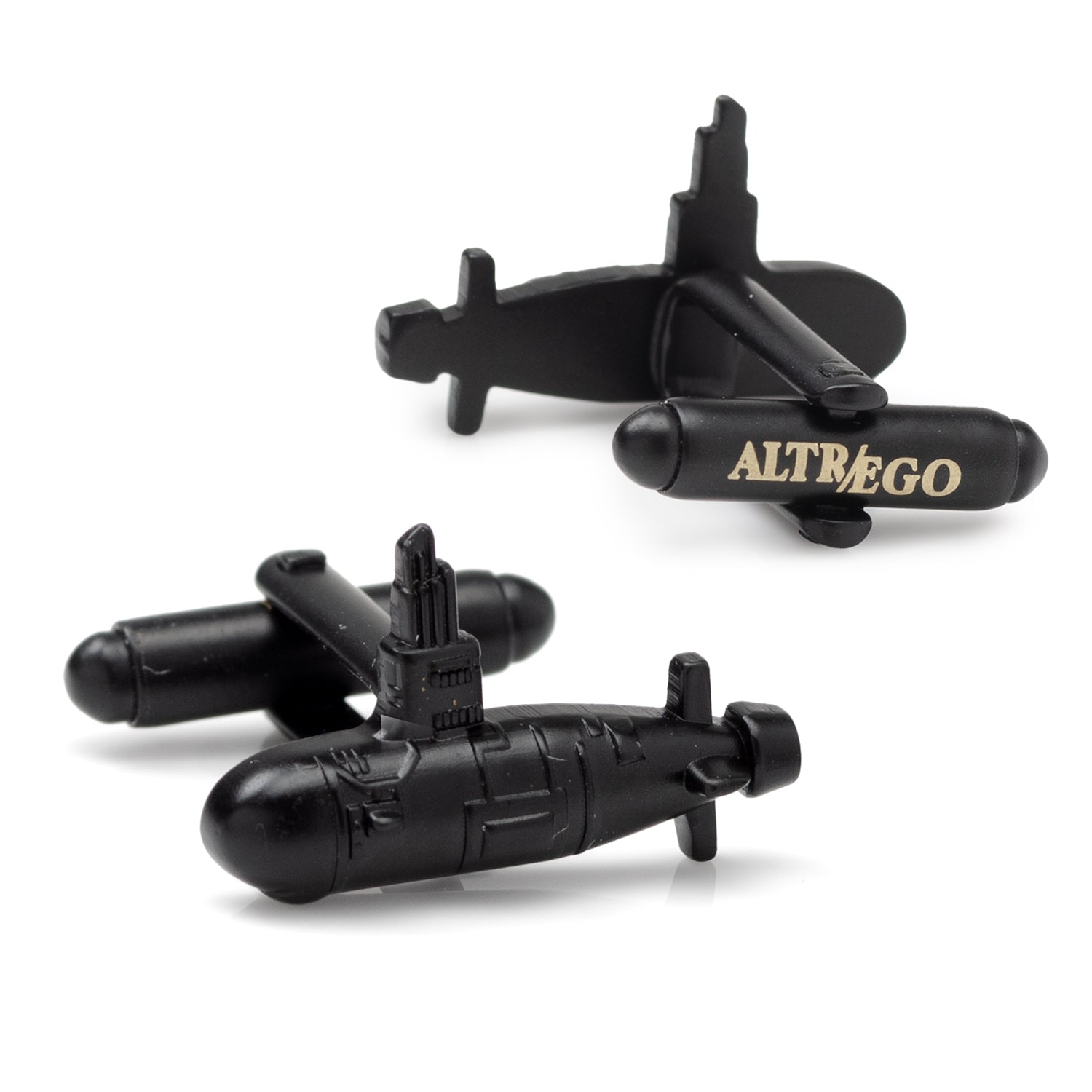 3D submarine cufflinks in matte black finish – military gift idea