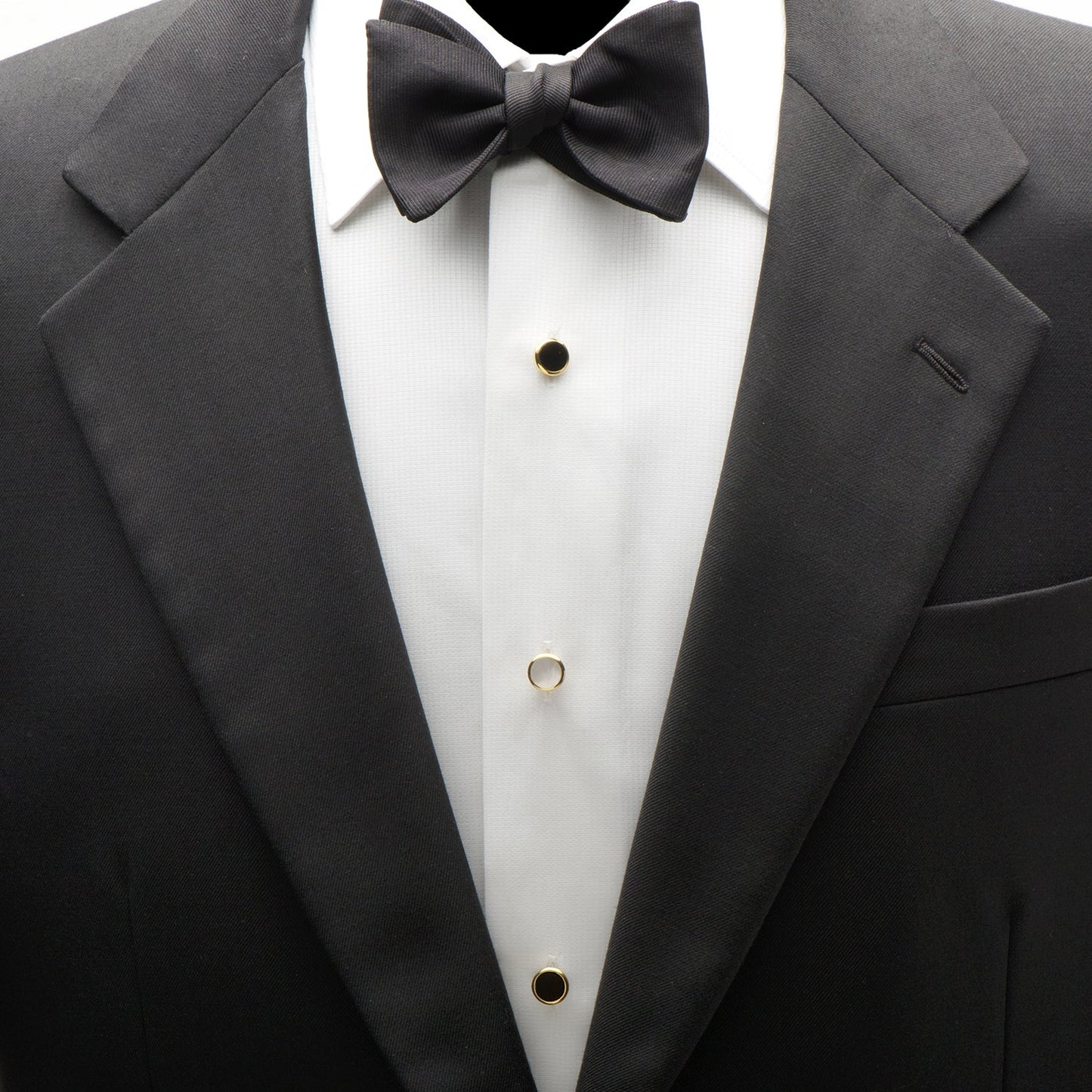 Black tuxedo with a bow tie on a white background