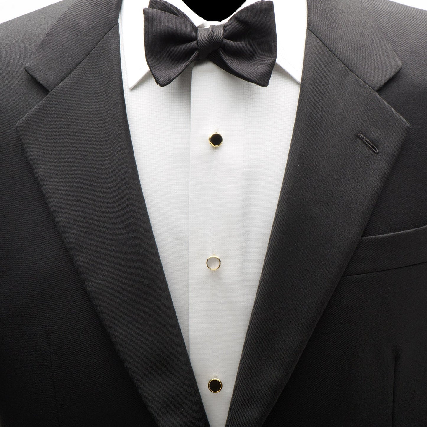 Black tuxedo with a bow tie on a white background