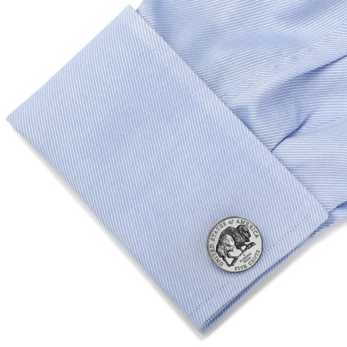 Uncirculated Buffalo Nickels Cufflinks 2005 Minted in the US Westward Journey Series Gift for Dad America Frontier Cuff Links American Bison