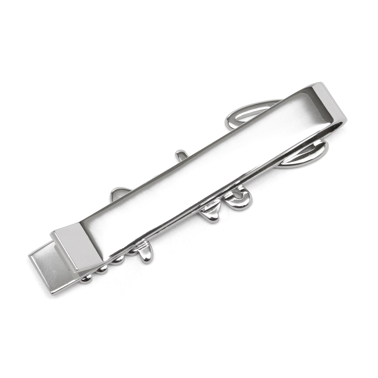 Silver tie clip on a white background