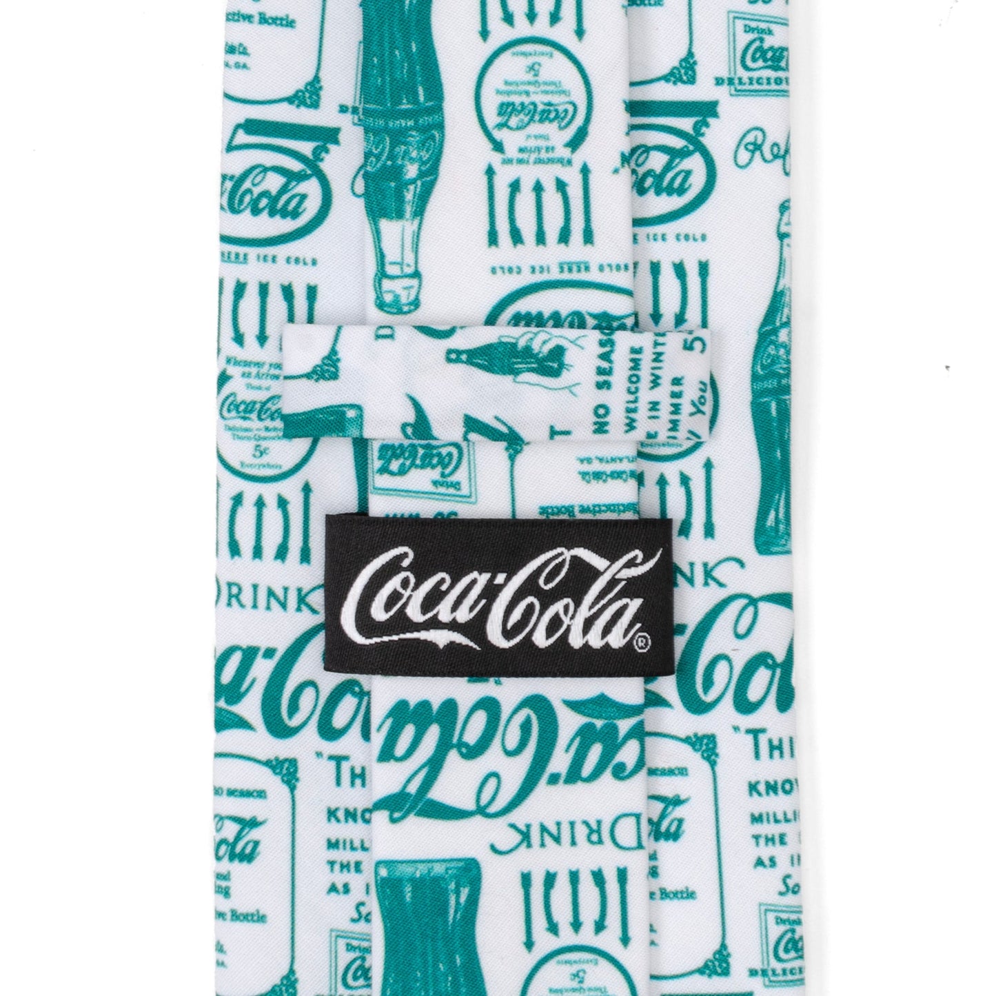 Coca-Cola patterned fabric with brand logo on a white background