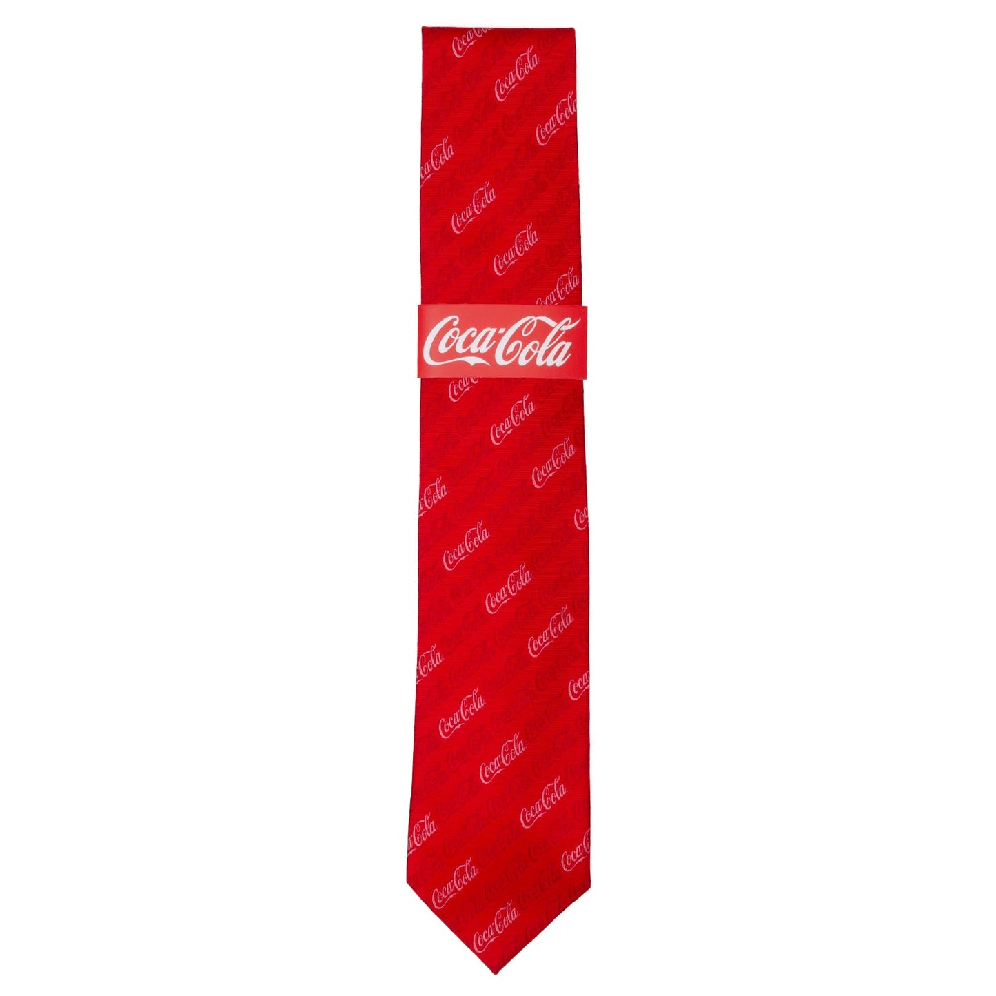 Red necktie with Coca-Cola logo on a white background