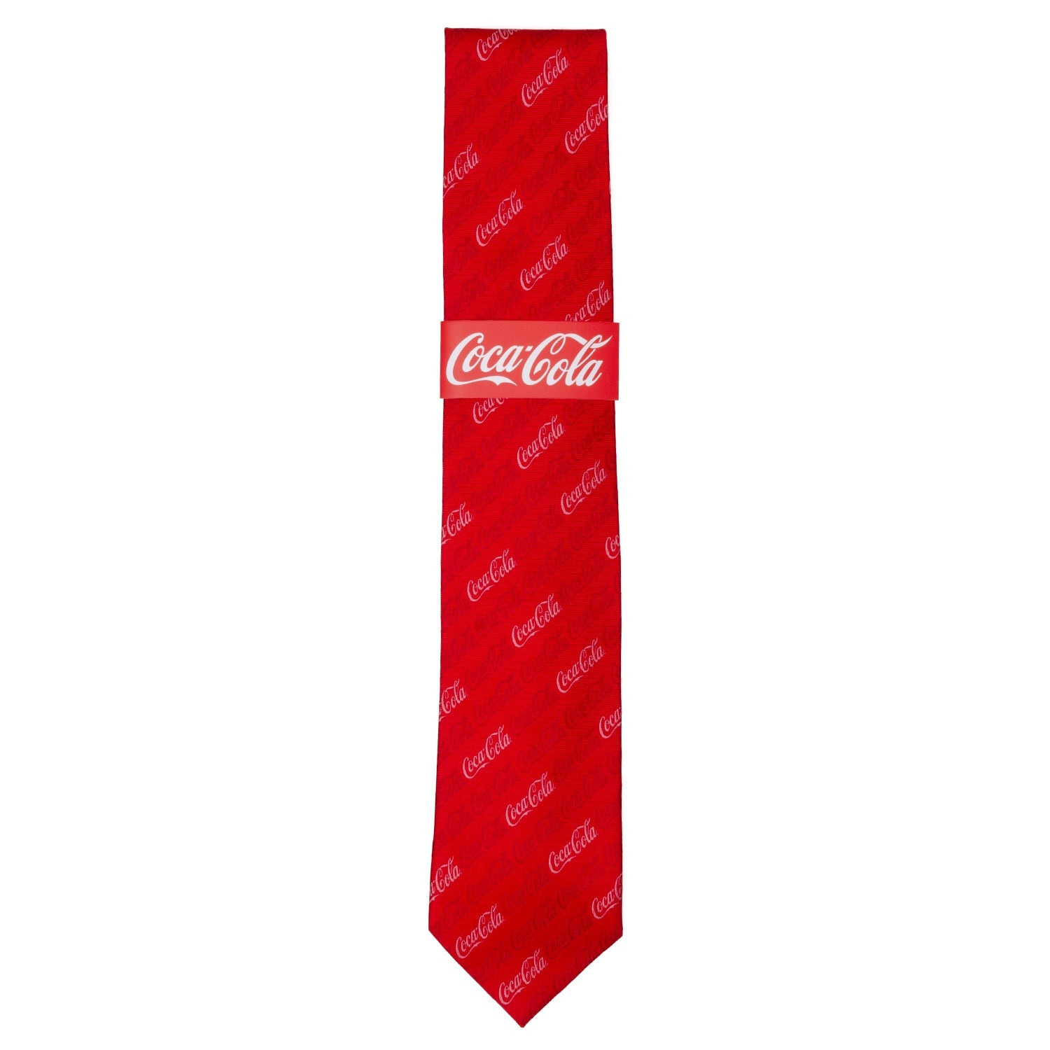 Red necktie with Coca-Cola logo on a white background