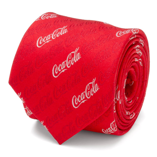 Red tie with Coca-Cola logo on a white background