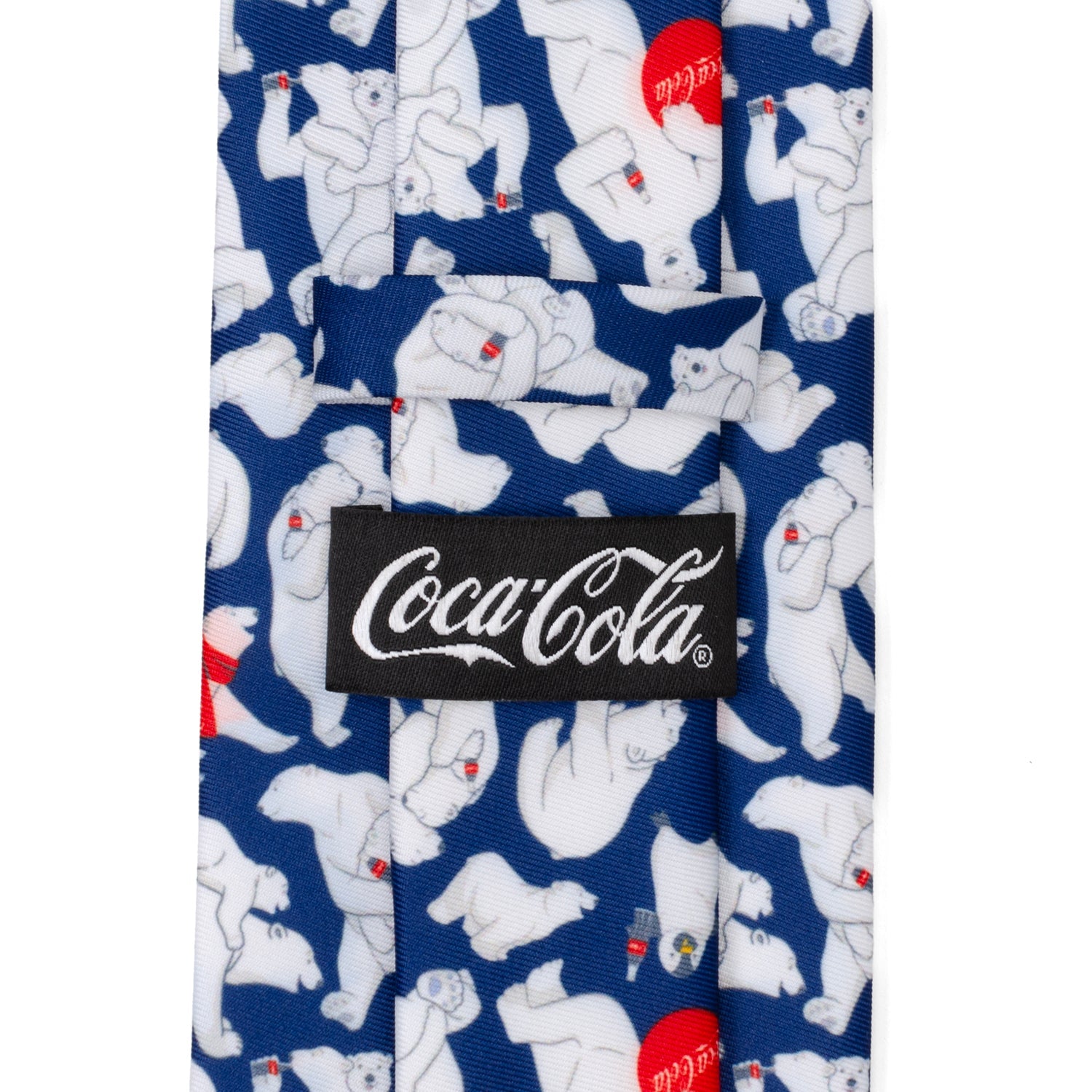 Coca-Cola branded tie with polar bear pattern on a blue background