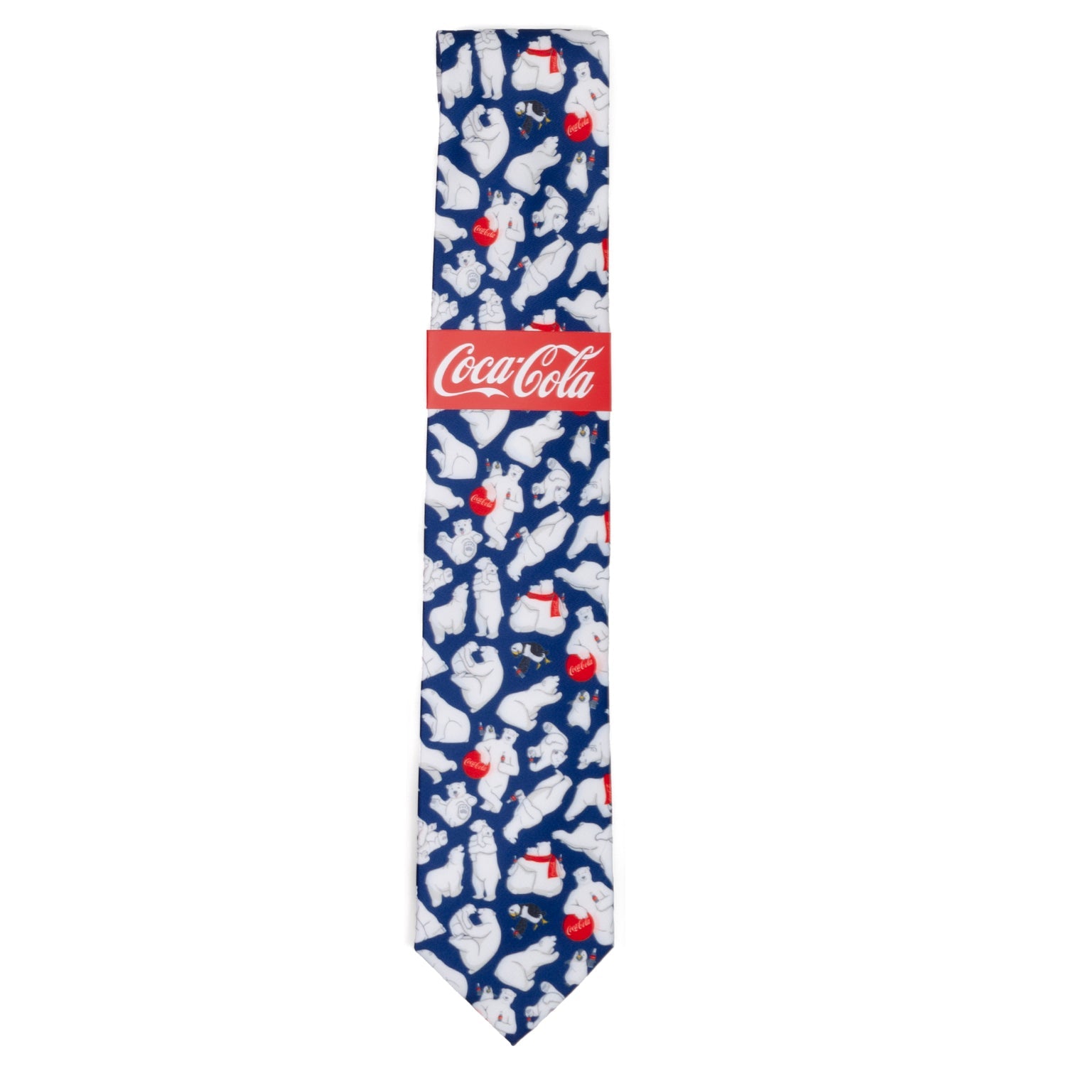 Tie with Coca-Cola logo and polar bear pattern on a white background