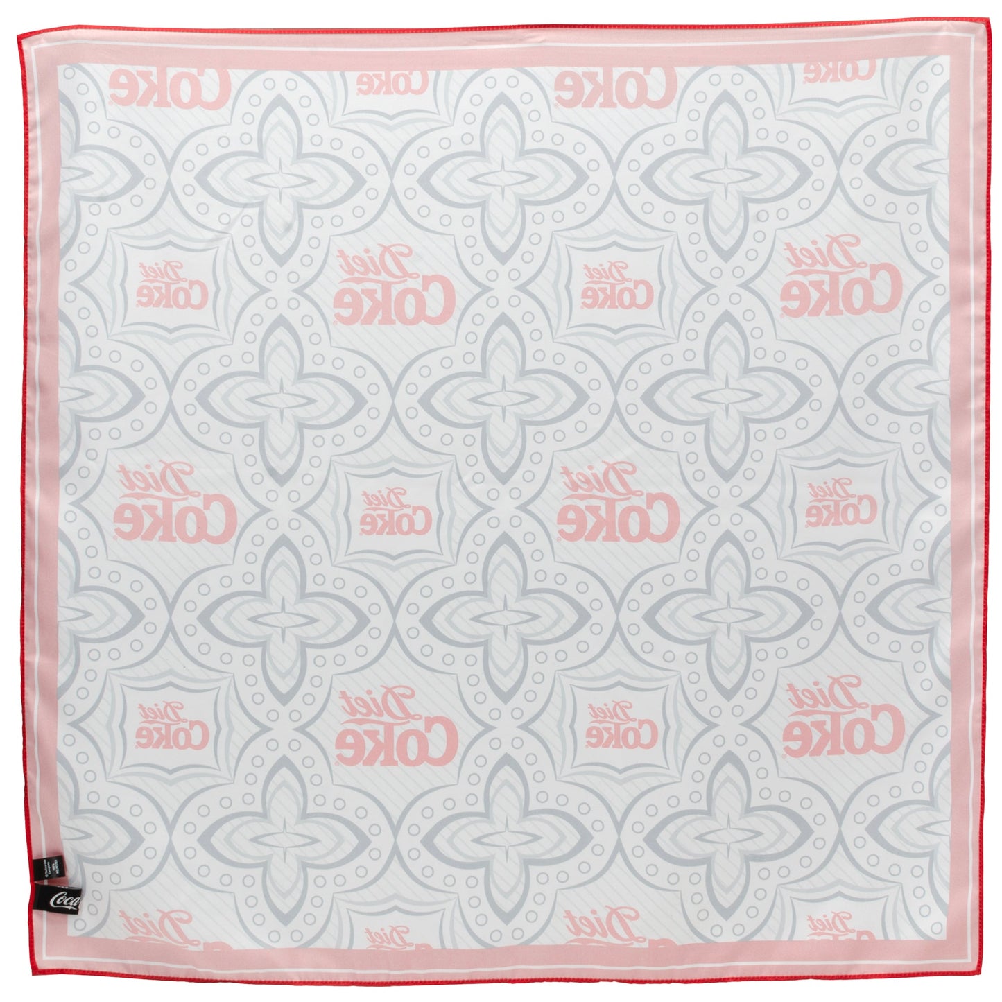 Diet Coke satin grey scarf with red logo border