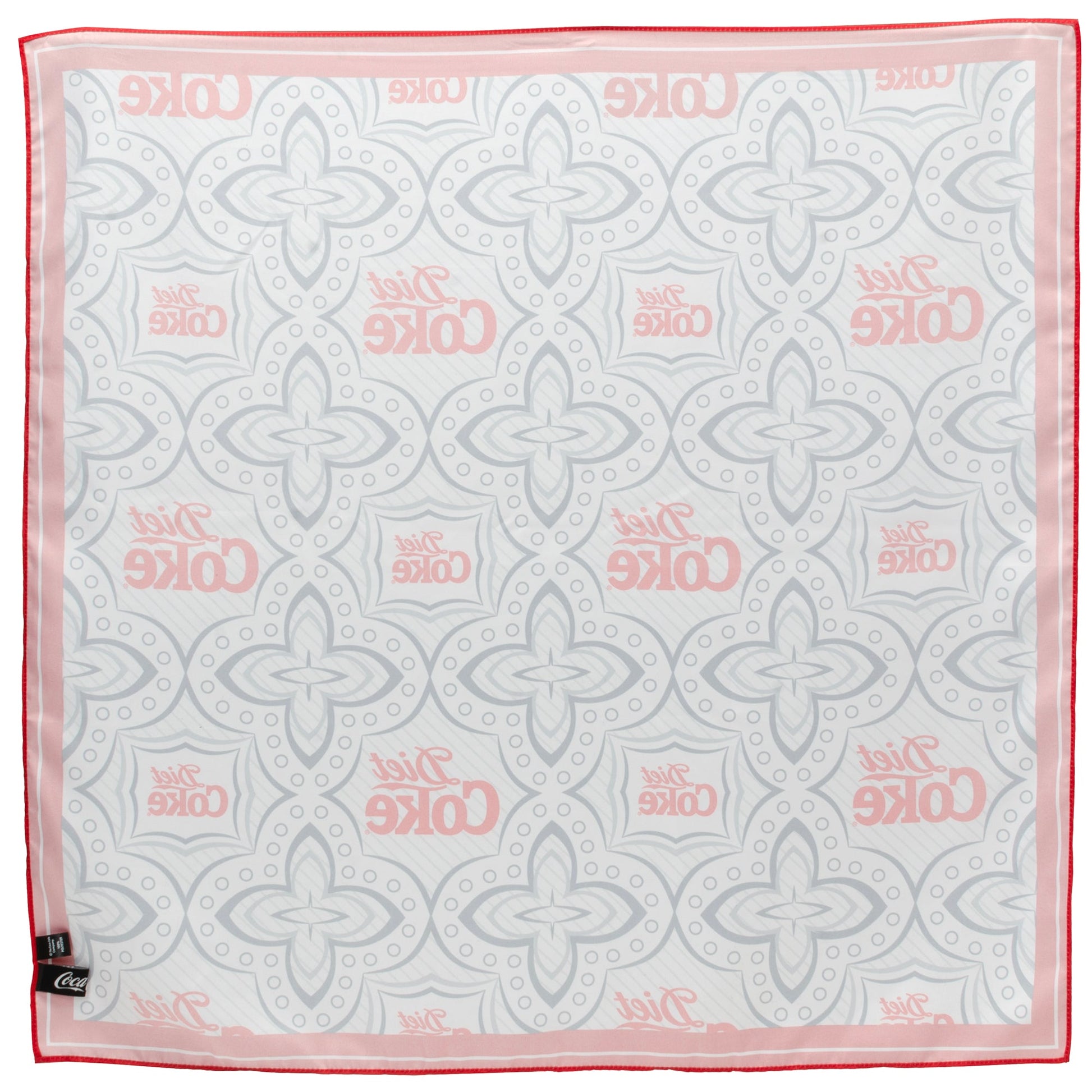 Diet Coke satin grey scarf with red logo border