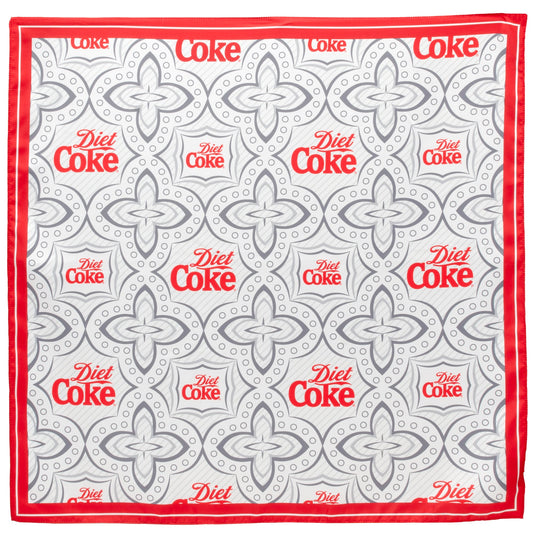 Diet Coke satin grey scarf with red logo border