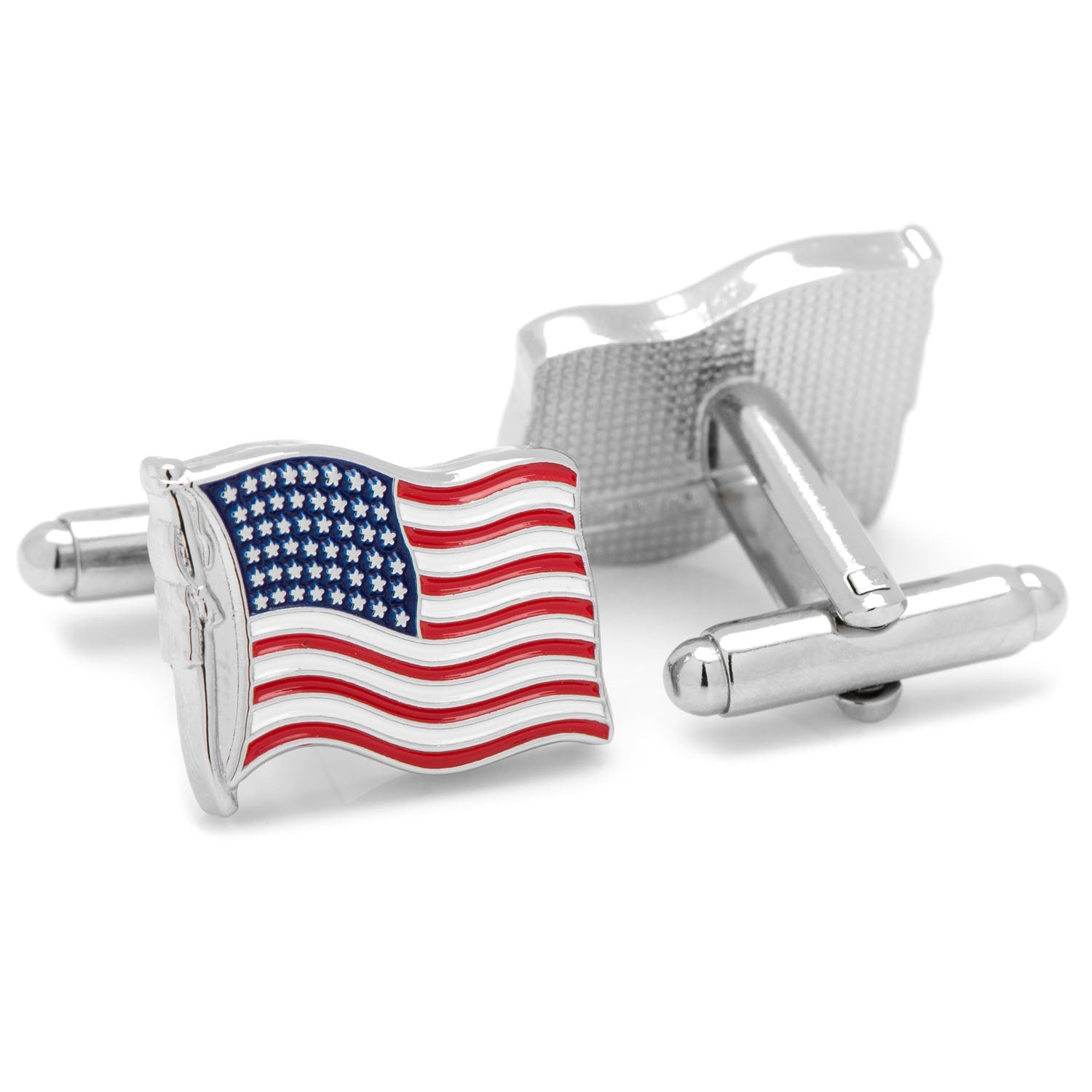 American flag cufflinks on a white background