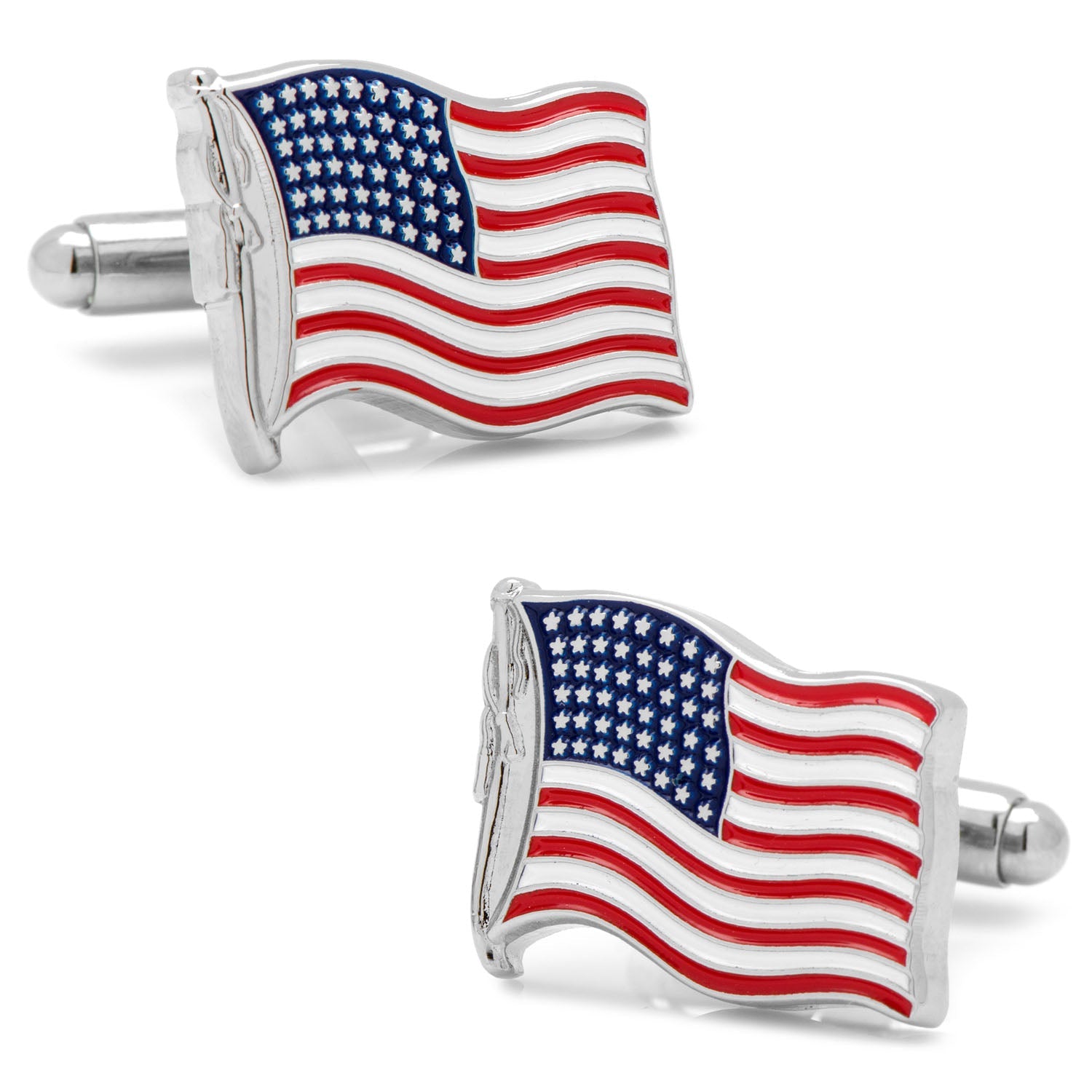 American flag cufflinks on a white background