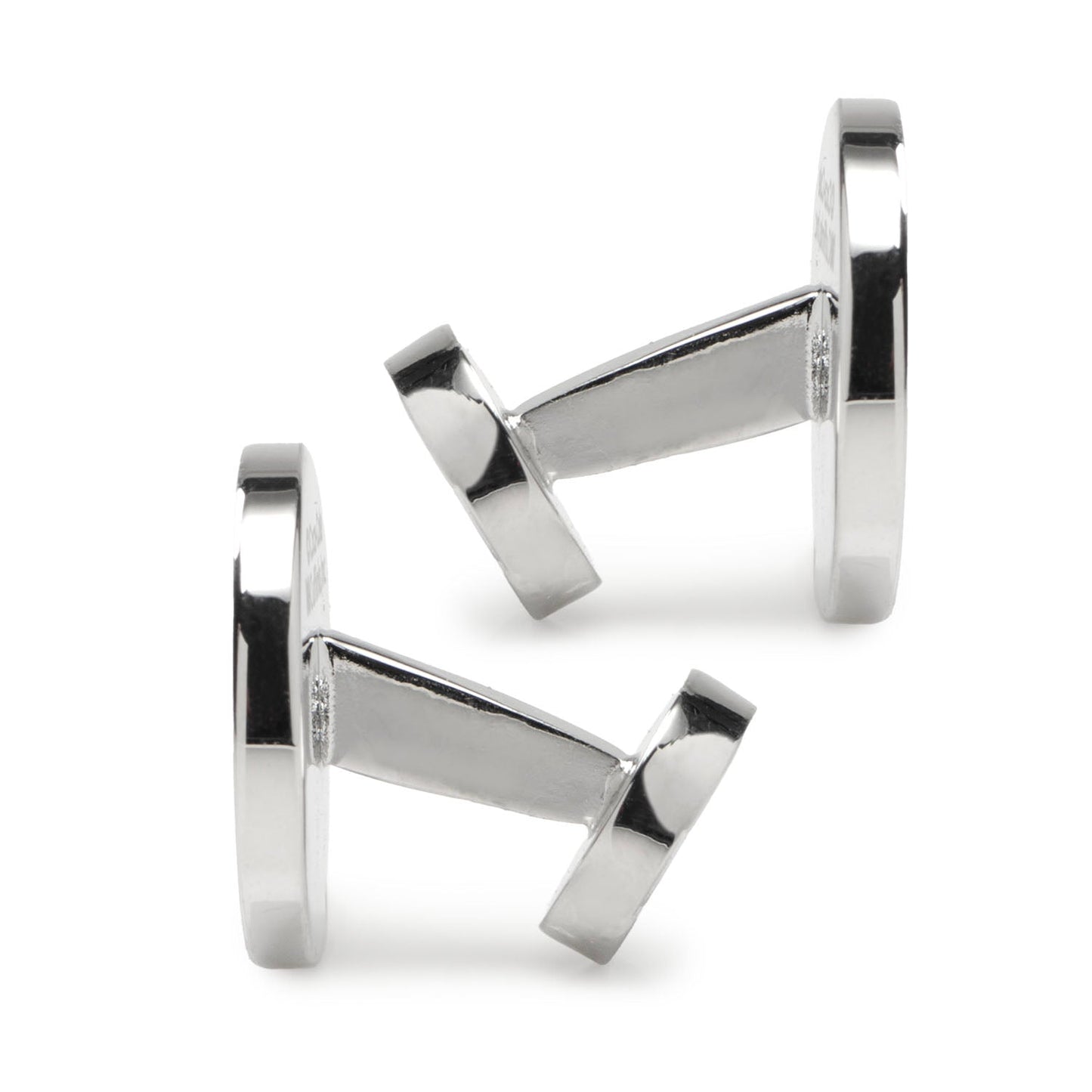 Pair of silver cufflinks on a white background