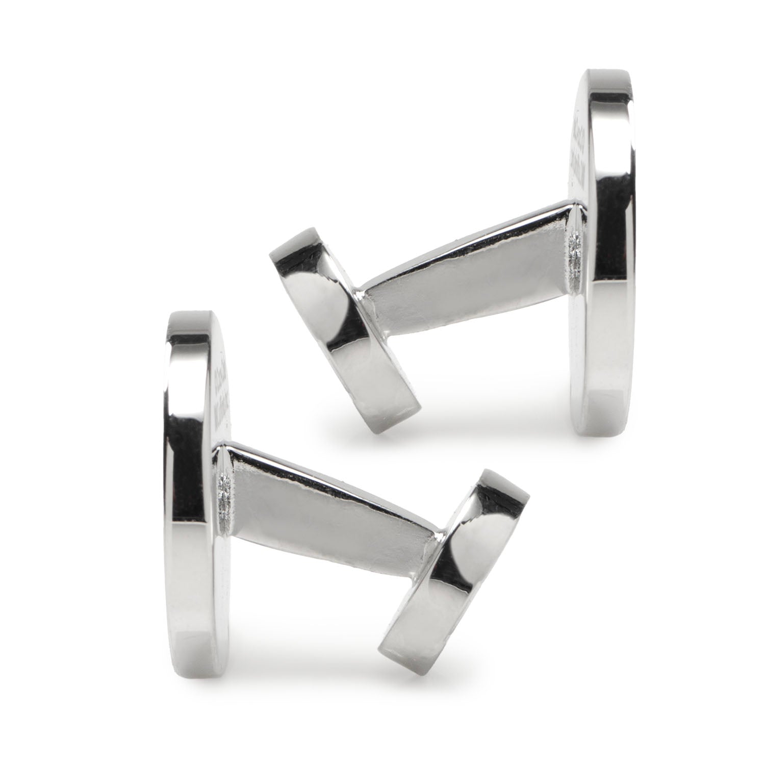 Pair of silver cufflinks on a white background