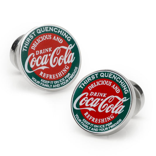 Coca-Cola vintage logo cufflinks – red and green enamel retro accessories