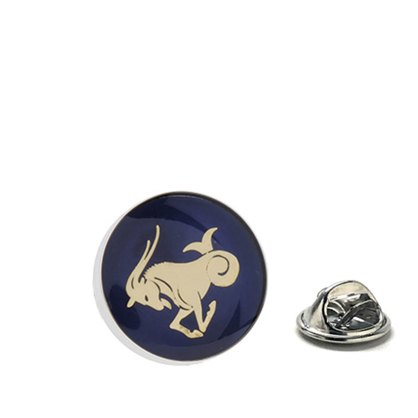 Gold and navy enamel Capricorn sea goat lapel pin with clutch backing – zodiac astrology accessory