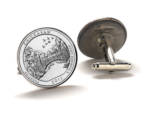 Chickasaw National Recreation Area Coin Cufflinks Uncirculated U.S. Quarter 2011 Cuff Links Enamel Backing Cufflinks