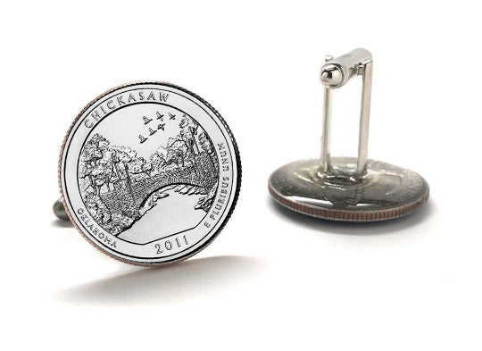 Chickasaw National Recreation Area Coin Cufflinks Uncirculated U.S. Quarter 2011 Cuff Links Enamel Backing Cufflinks
