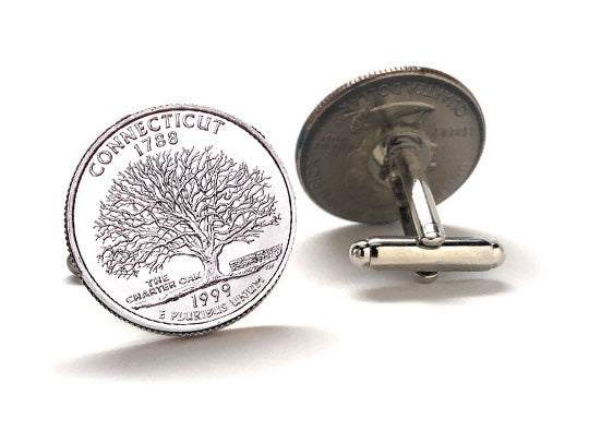 Connecticut State Quarter Coin Cufflinks Uncirculated U.S. Quarter 1999 Cuff Links Enamel Backing Cufflinks
