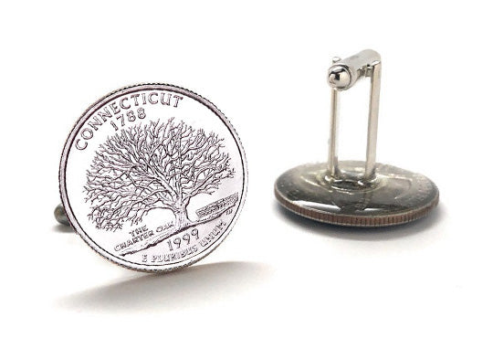 Connecticut State Quarter Coin Cufflinks Uncirculated U.S. Quarter 1999 Cuff Links Enamel Backing Cufflinks