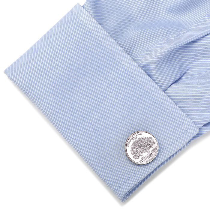 Connecticut State Quarter Coin Cufflinks Uncirculated U.S. Quarter 1999 Cuff Links Enamel Backing Cufflinks