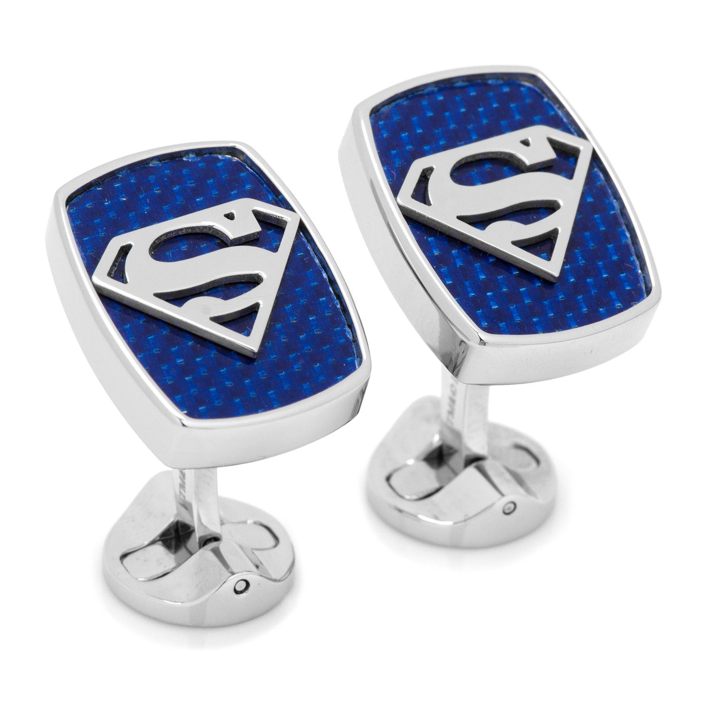 Stainless steel Superman logo cufflinks close-up