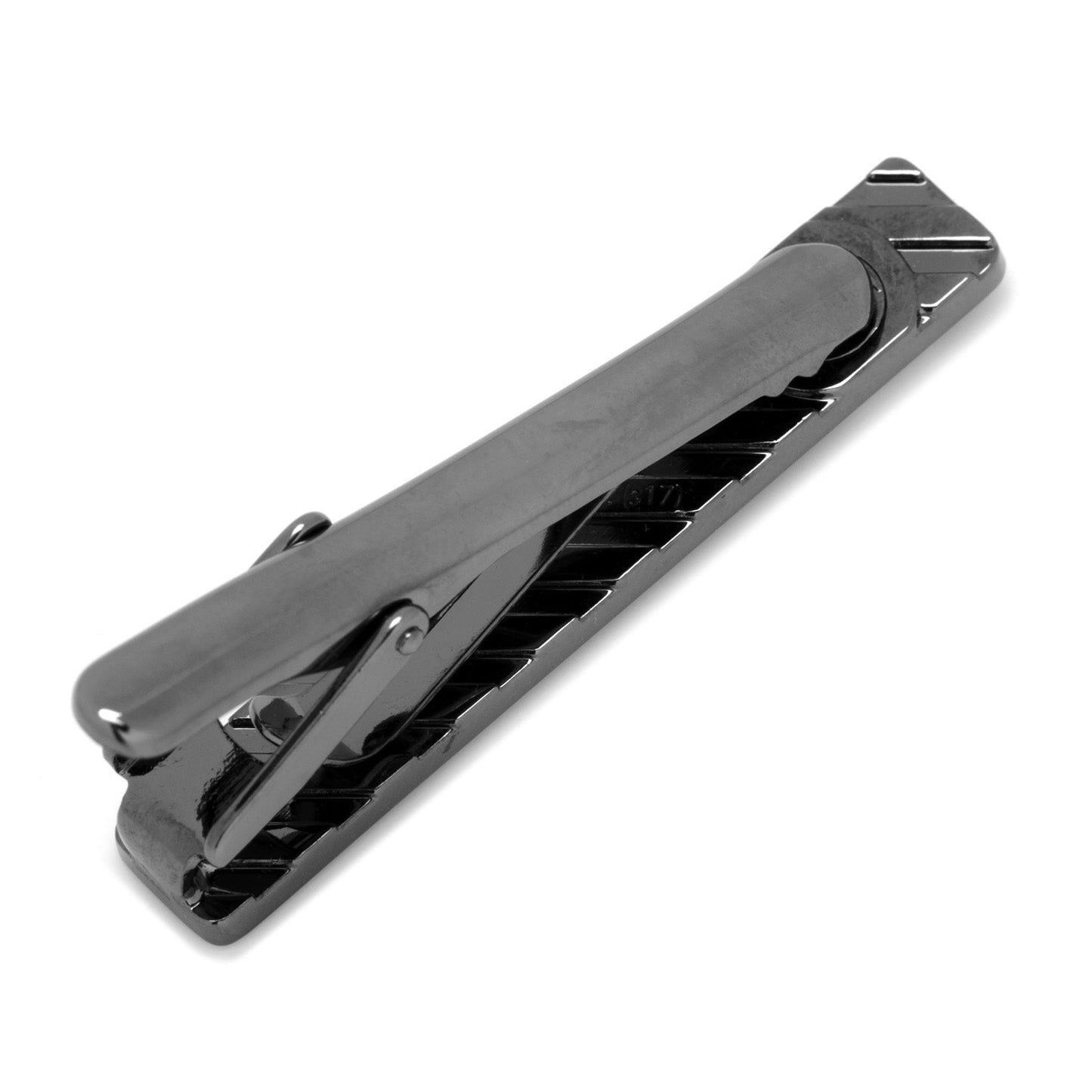 Black tie clip on a white background