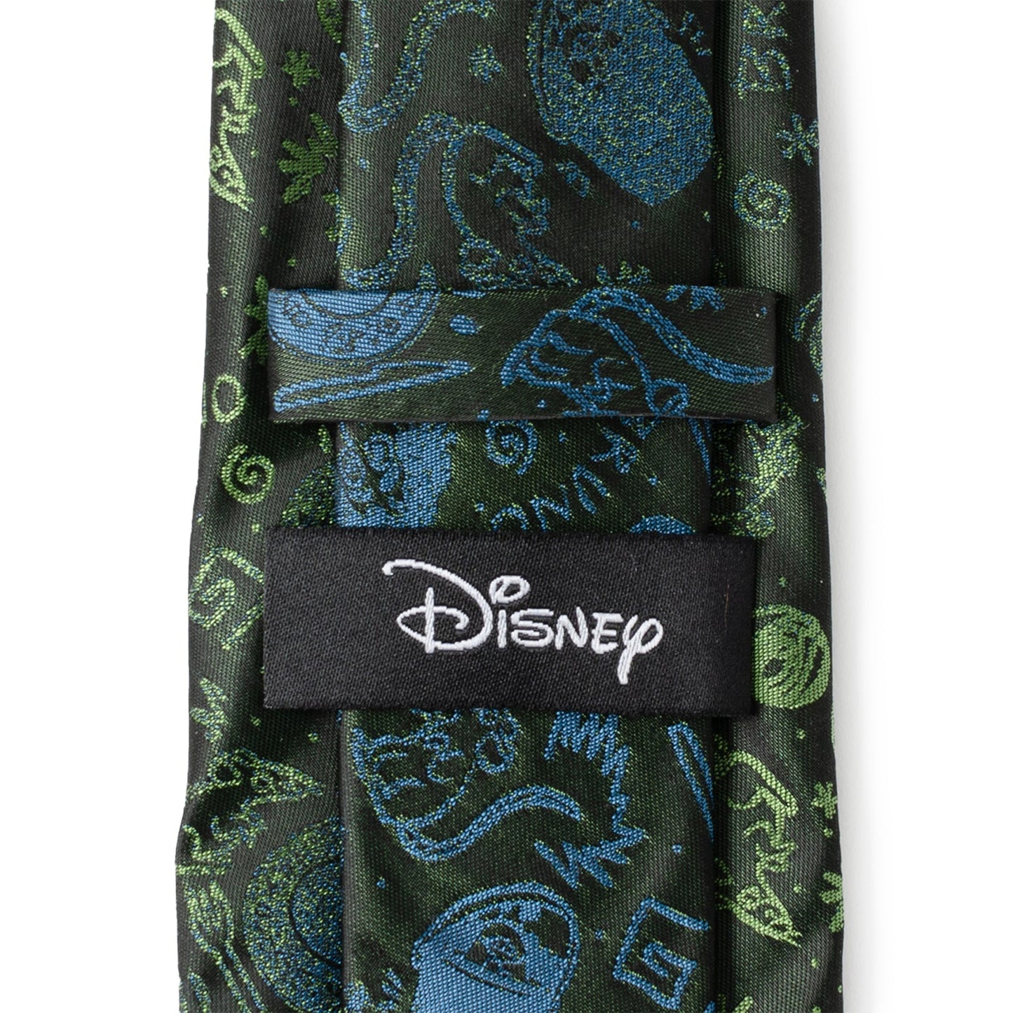 Green and blue patterned tie with Disney logo on a white background
