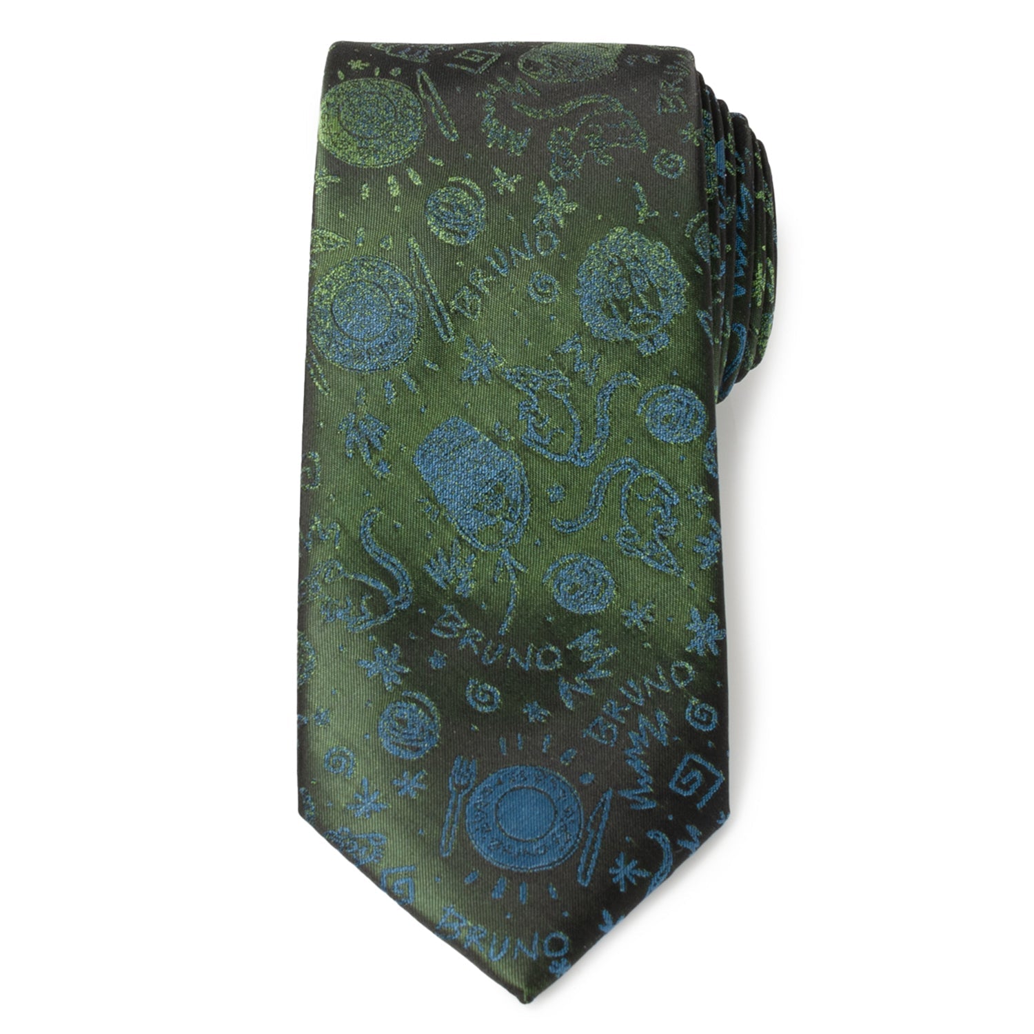 Green tie with blue patterns on a white background Encanto Bruno