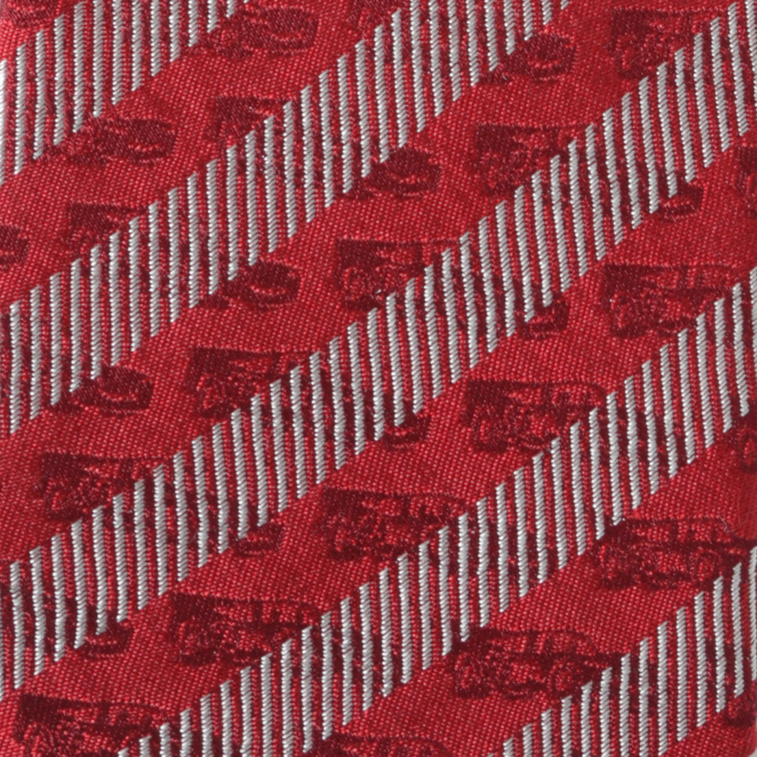 Disney Pixar Cars Lightning McQueen red and white striped zipper tie for boys, 100% silk, officially licensed.