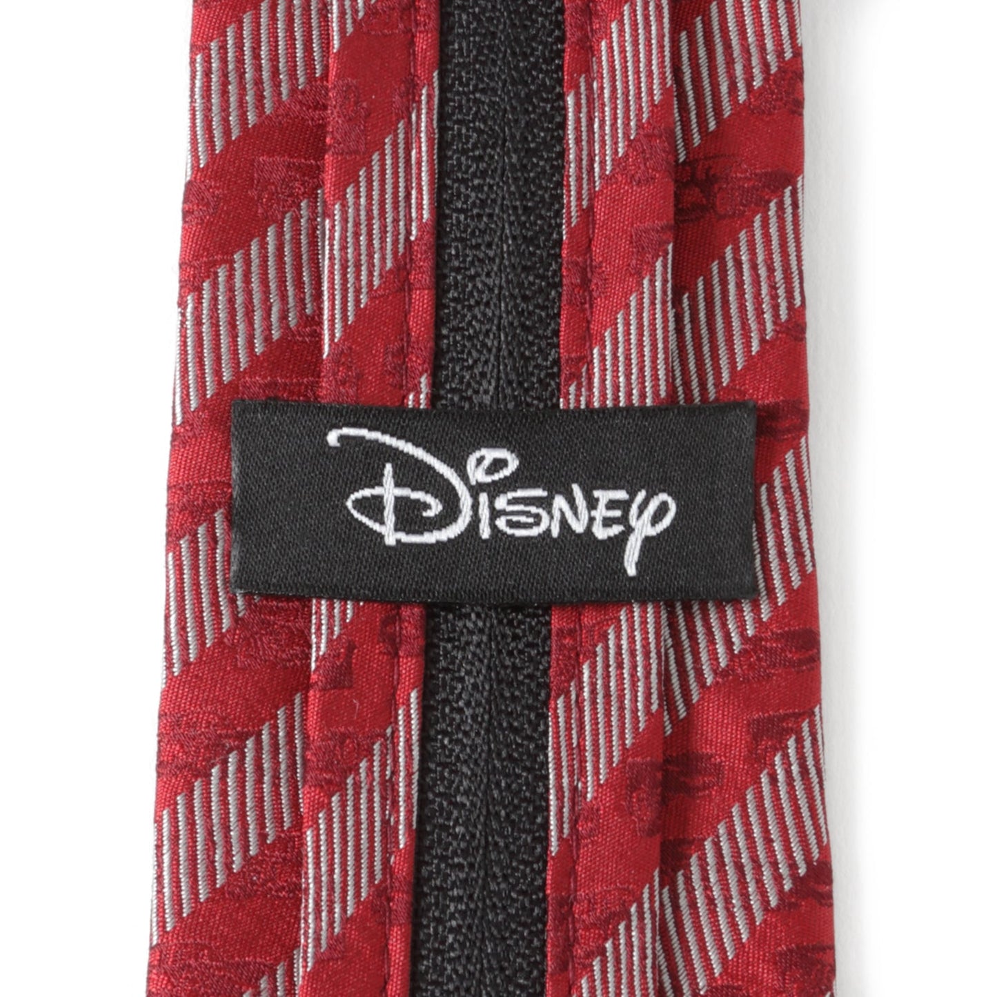 Disney Pixar Cars Lightning McQueen red and white striped zipper tie for boys, 100% silk, officially licensed.