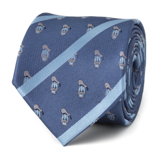 Roll of blue tie with pattern on a white background Donald Duck