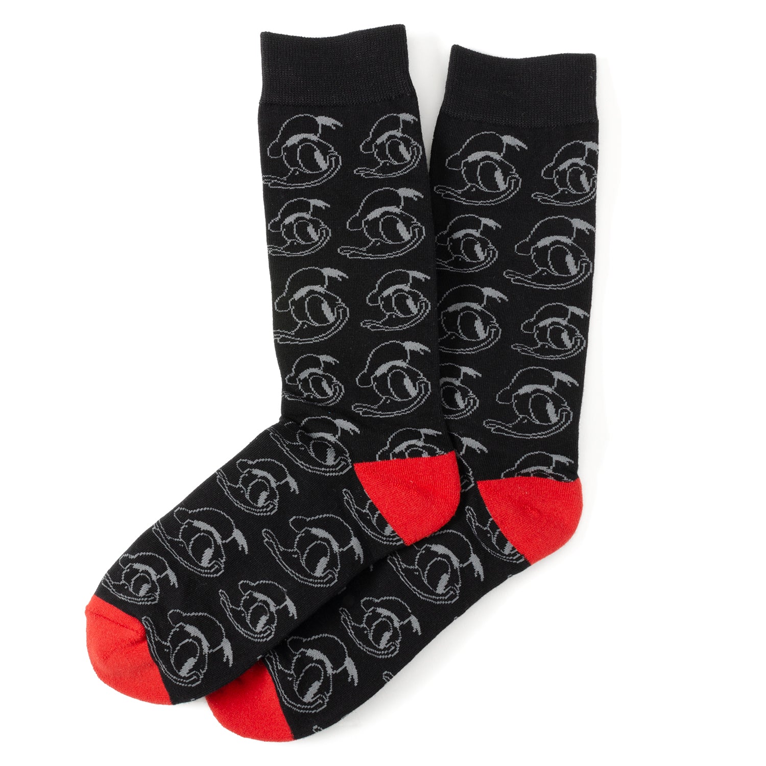 Disney Donald Duck Black Gift Set featuring three pairs of Donald Duck socks and a Mickey Mouse silhouette lapel pin. Officially licensed by Disney.