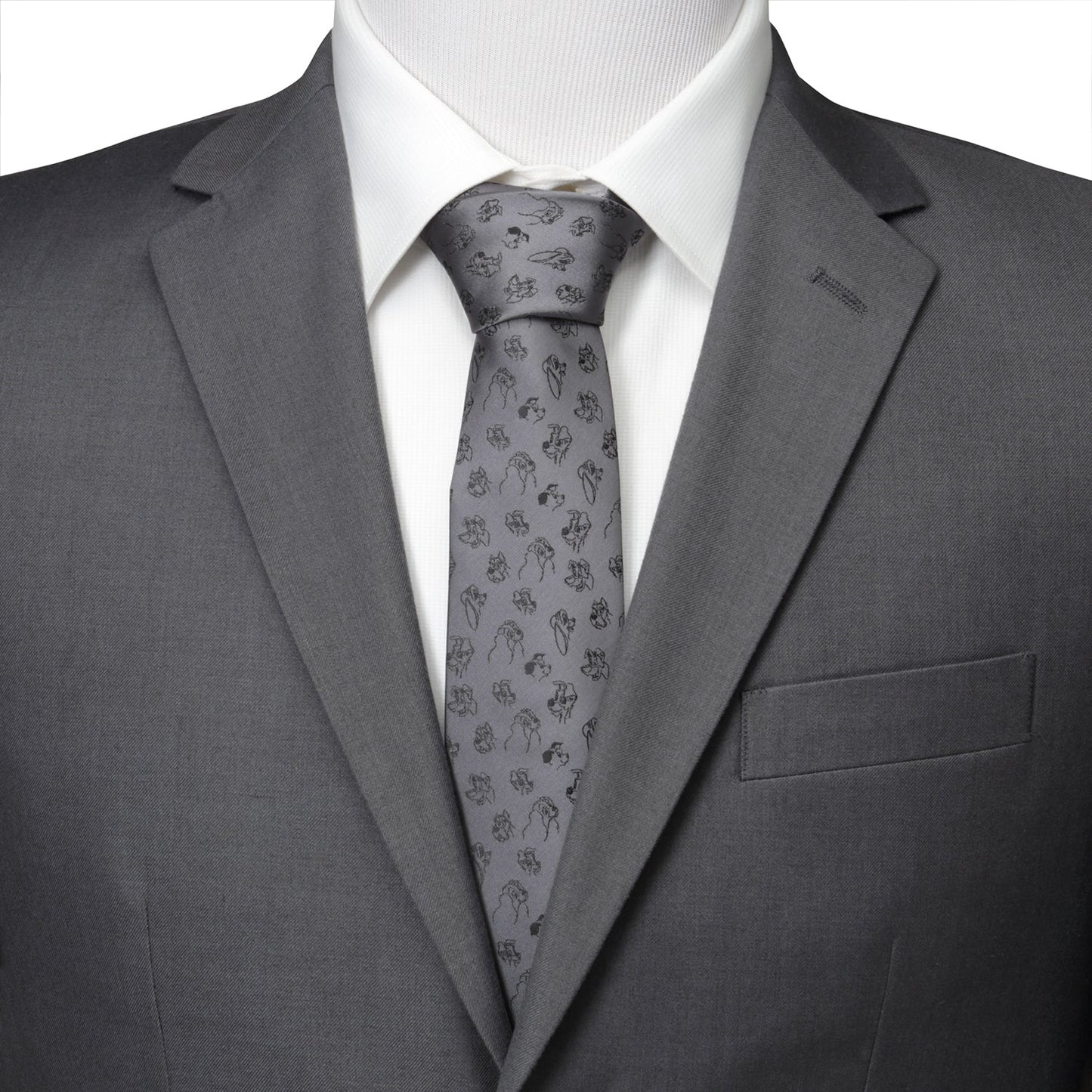 Gray suit with a patterned tie on a white background Lady and the Tramp