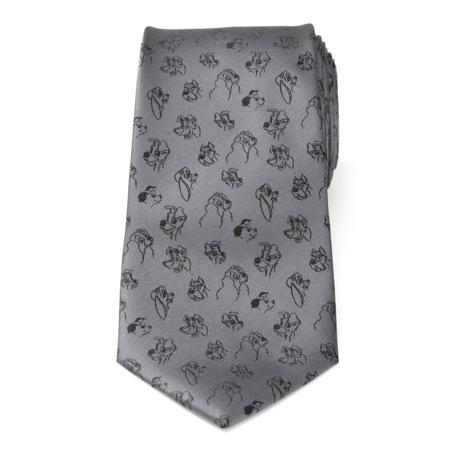 Gray tie with black dog pattern on a white background Lady and the Tramp