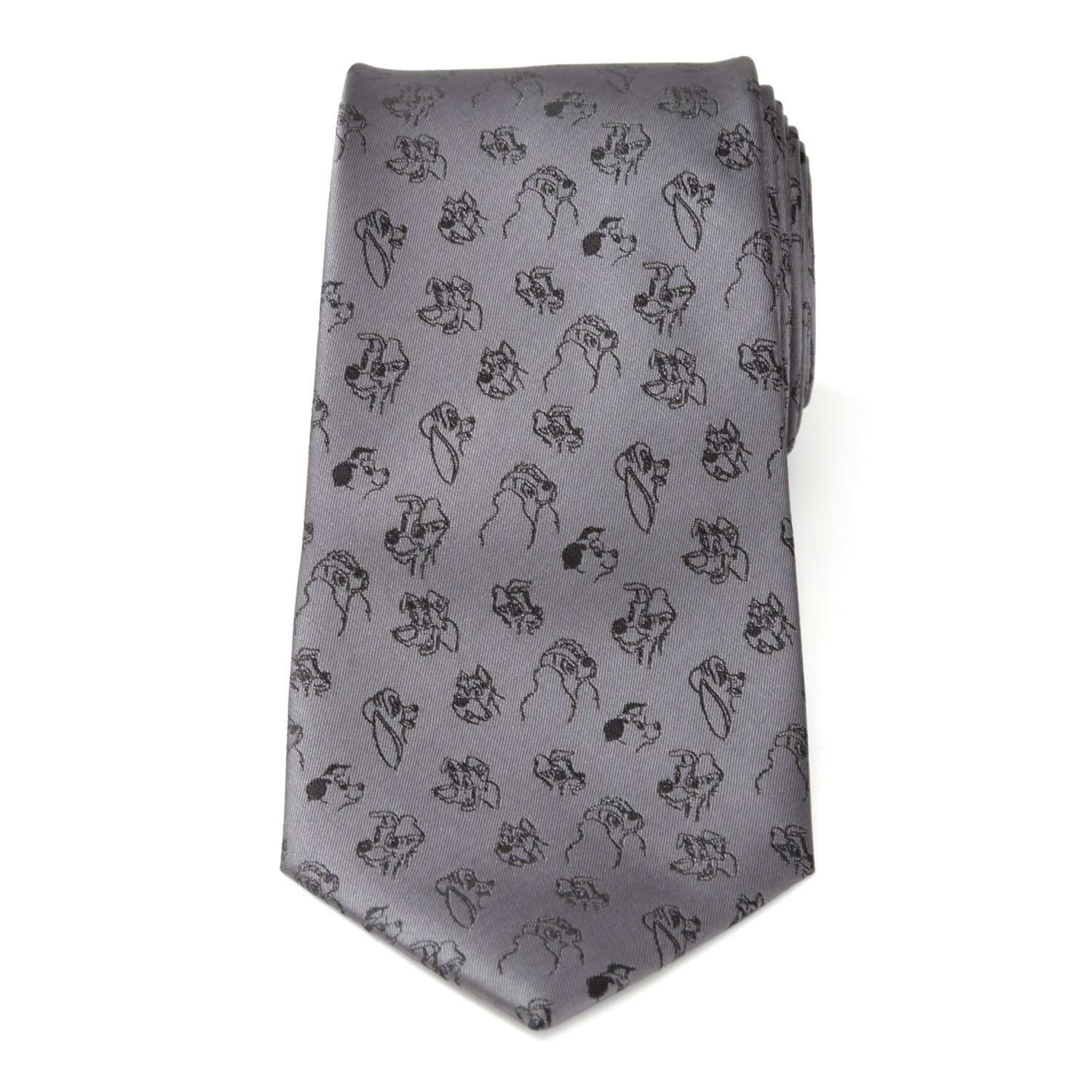 Gray tie with black dog pattern on a white background Lady and the Tramp
