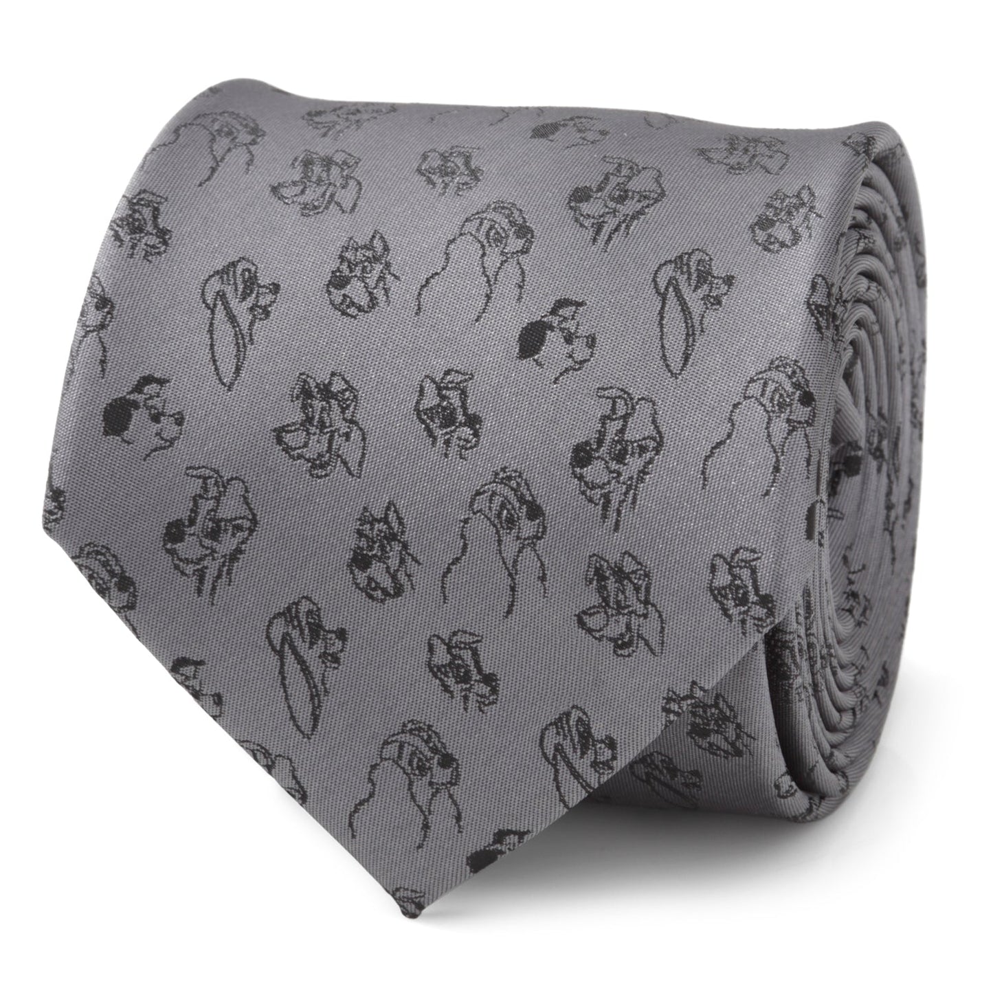 Gray tie with black dog pattern on a white background Lady and the Tramp