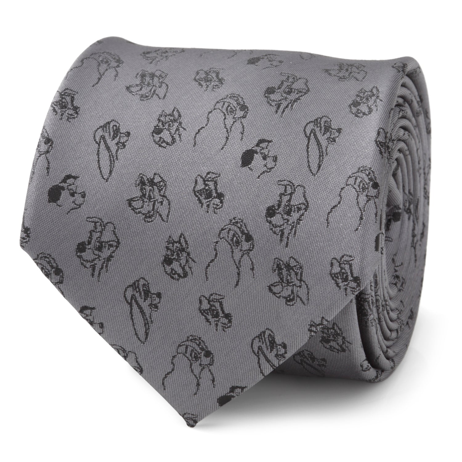 Gray tie with black dog pattern on a white background Lady and the Tramp