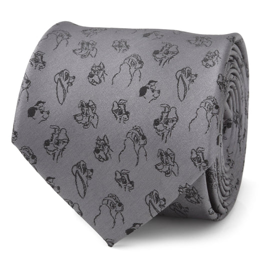 Gray tie with black dog pattern on a white background Lady and the Tramp