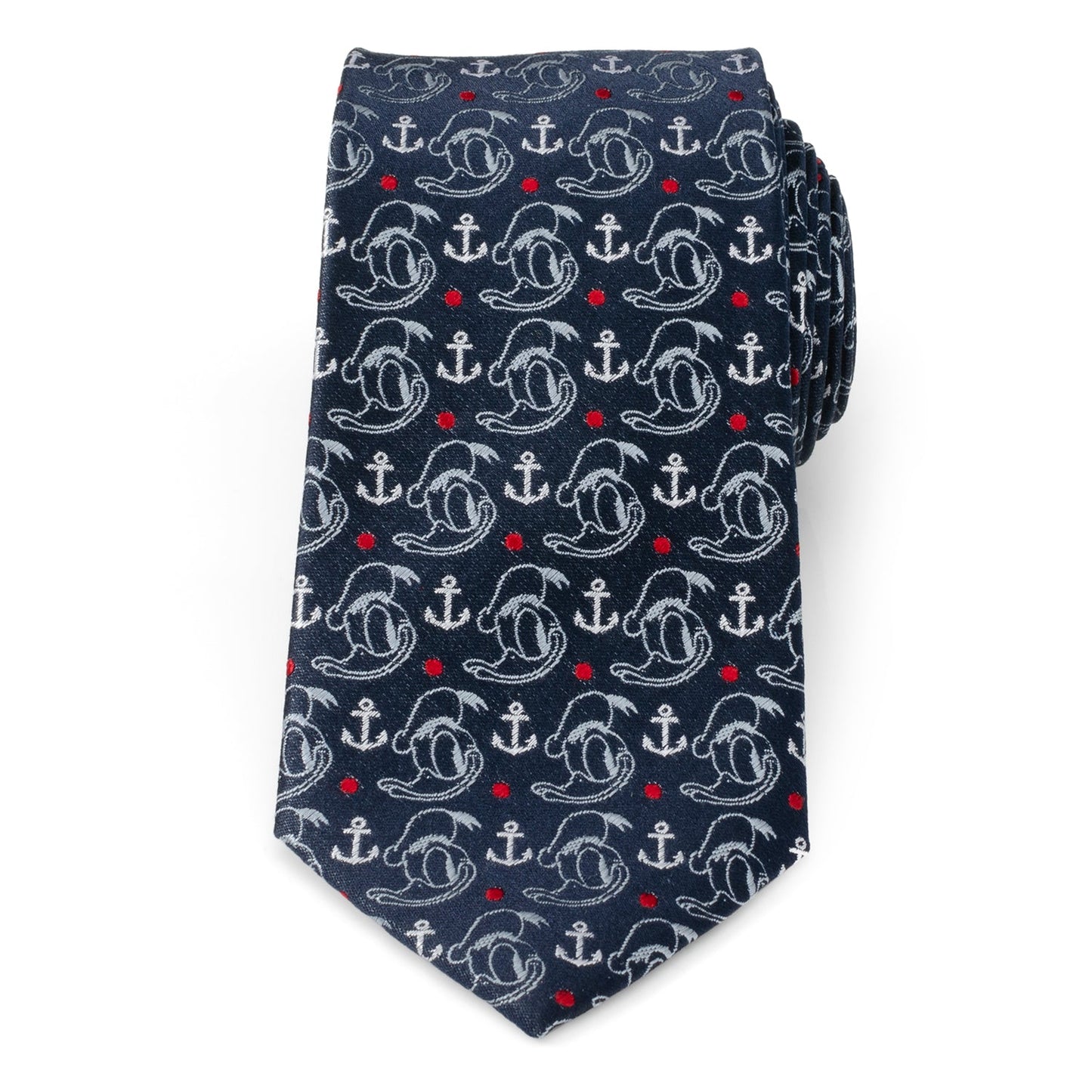Navy blue tie with white anchor pattern on a white background Donald Duck
