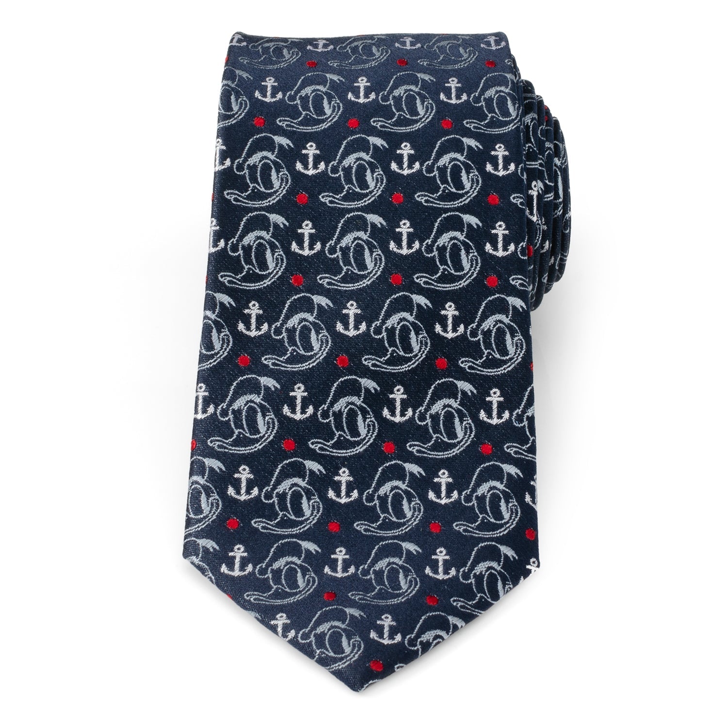Navy blue tie with white anchor pattern on a white background Donald Duck