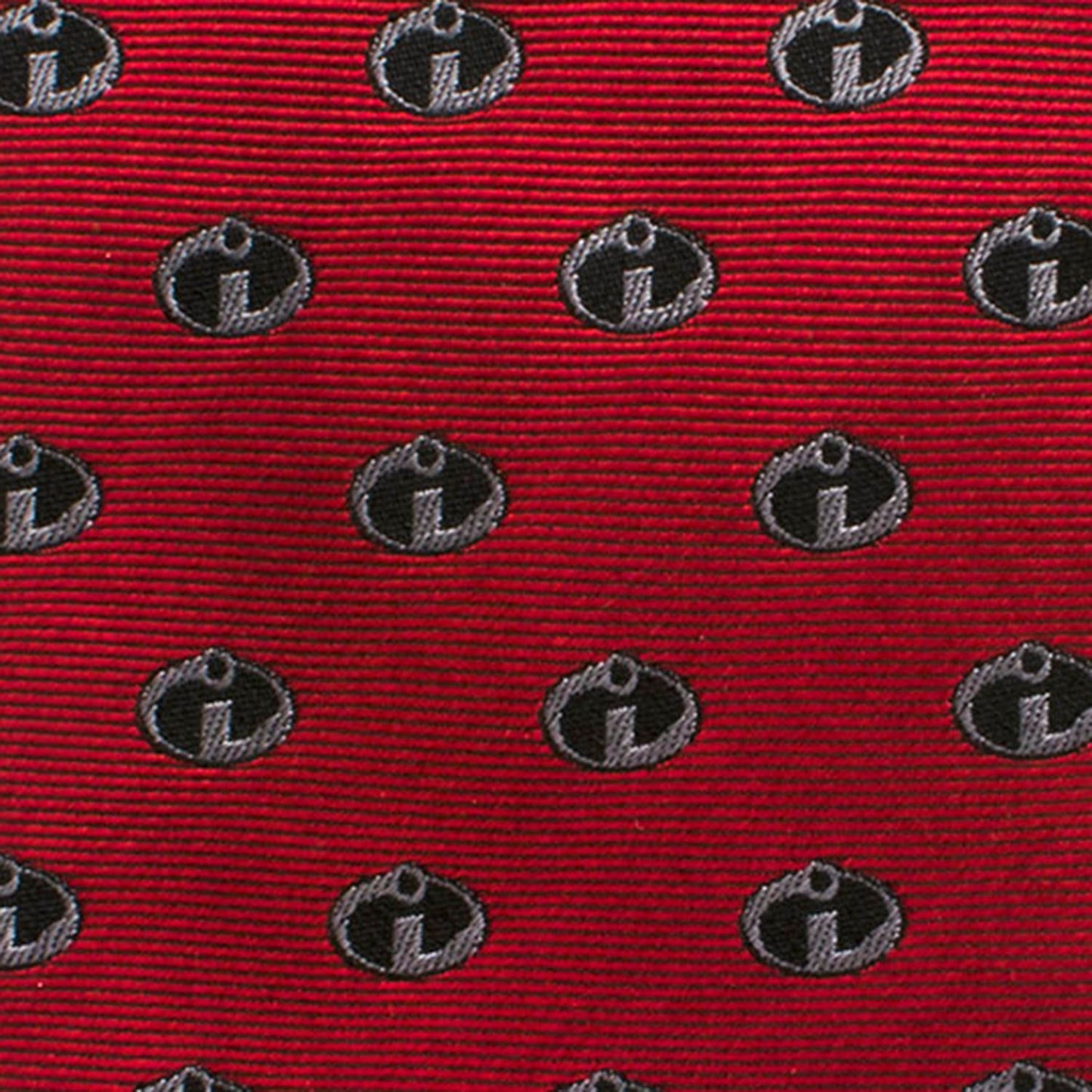 Red fabric with black and gray logo pattern The Incredibles