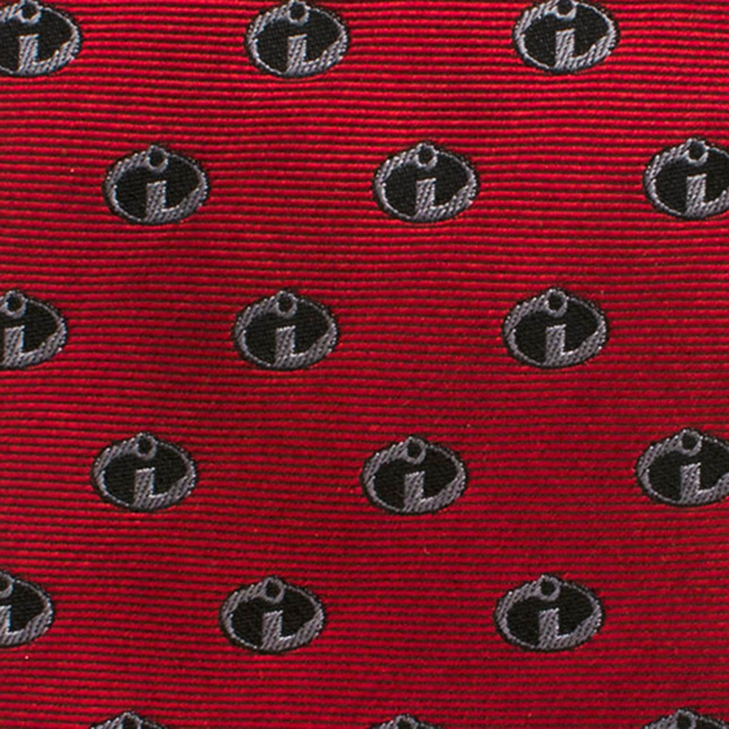 Red fabric with black and gray logo pattern The Incredibles