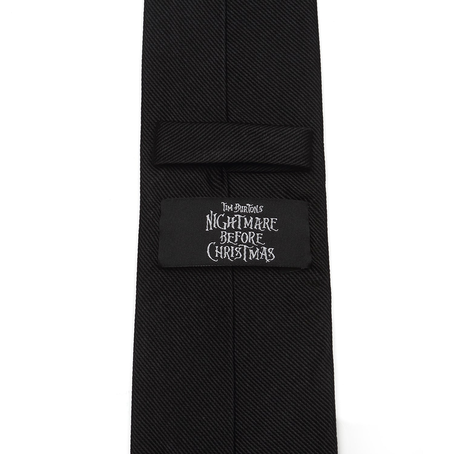 Black tie with 'The Nightmare Before Christmas' logo on a white background